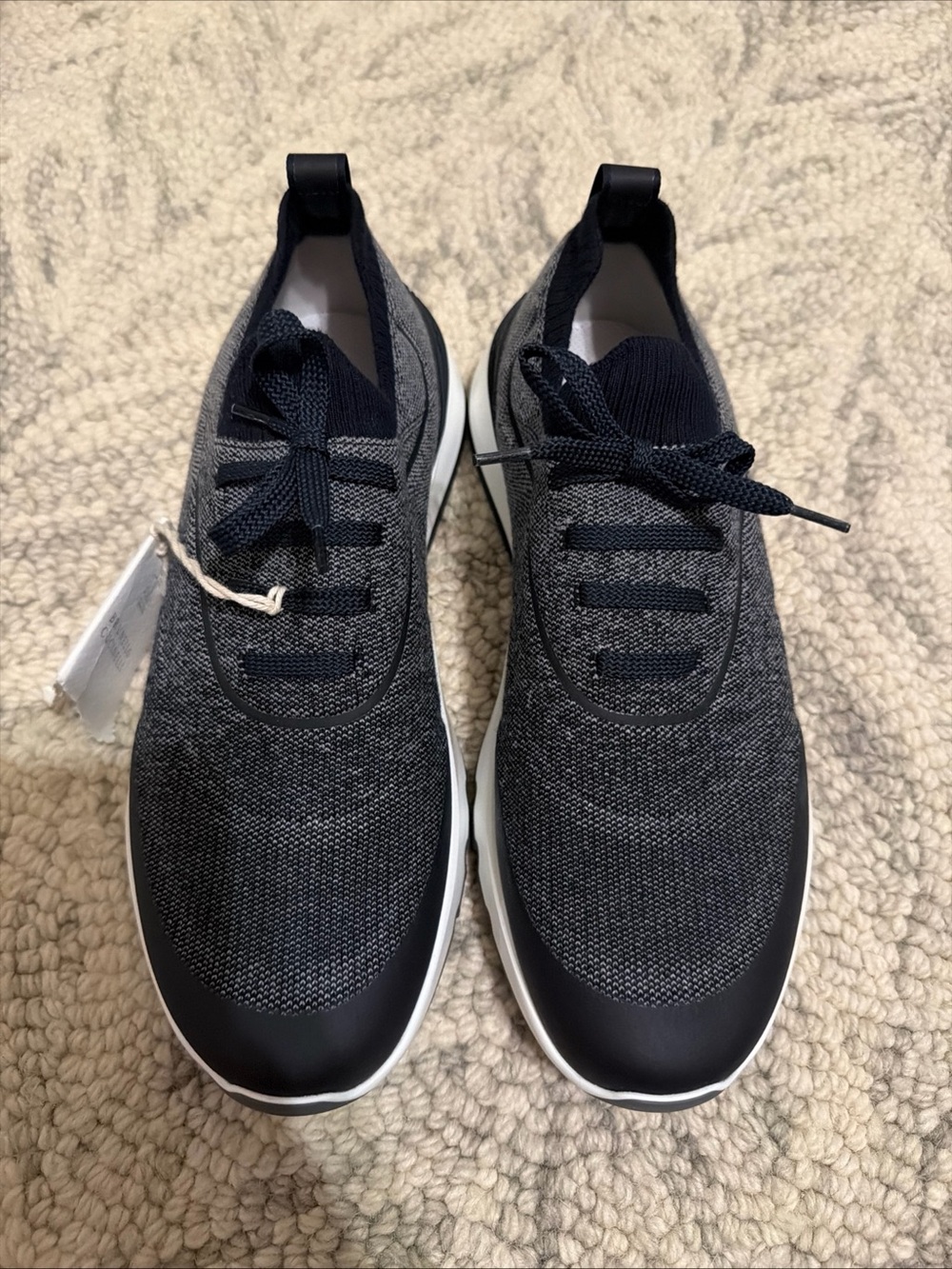 Brunello Cucinelli Navy and Gray Knit Lace-Up Sneakers - Picture 9 of 11